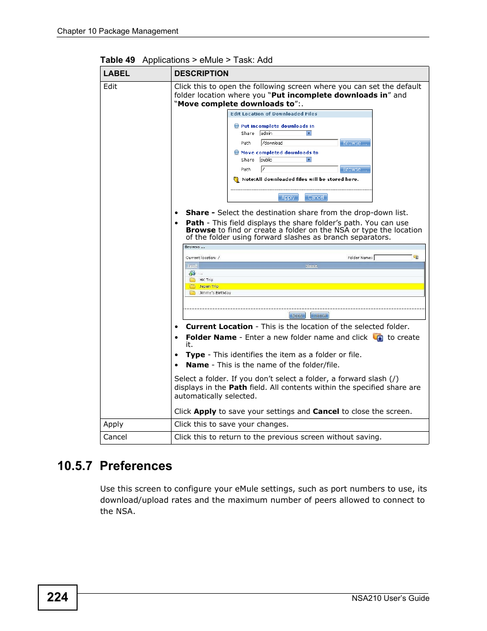 7 preferences, Refer to | ZyXEL Communications NSA210 User Manual | Page 224 / 482