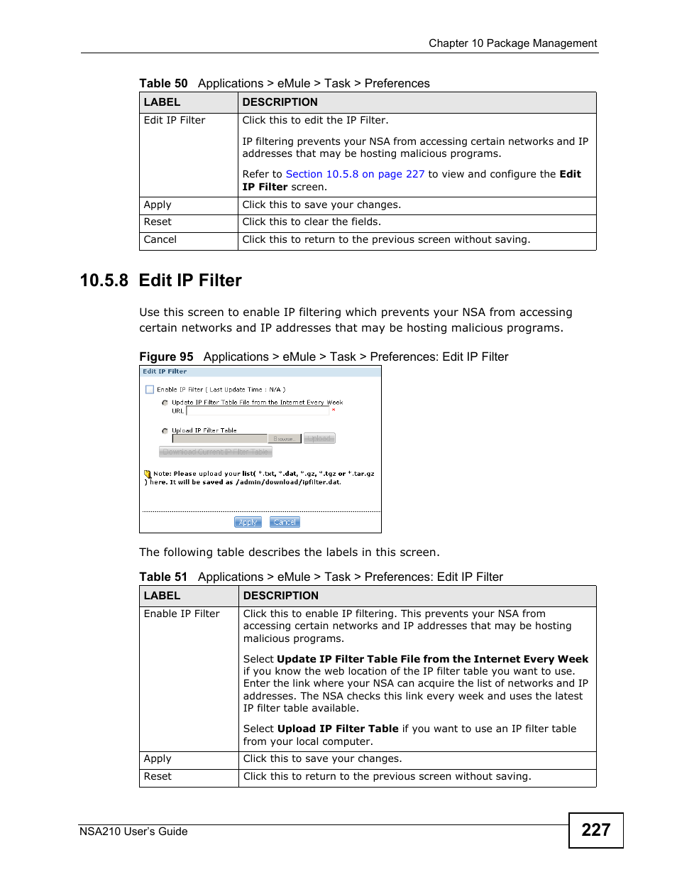 8 edit ip filter | ZyXEL Communications NSA210 User Manual | Page 227 / 482