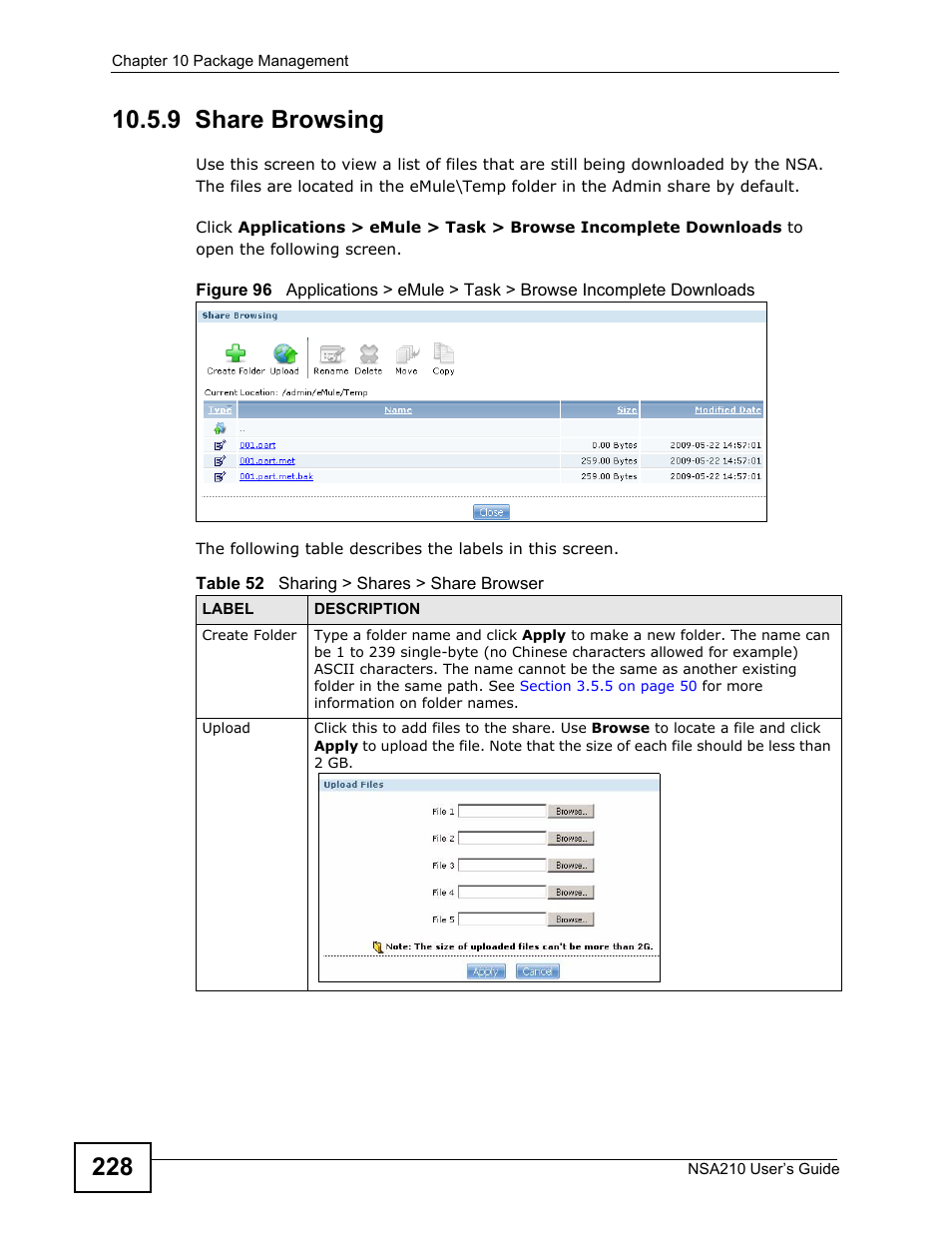 9 share browsing, Refer to | ZyXEL Communications NSA210 User Manual | Page 228 / 482