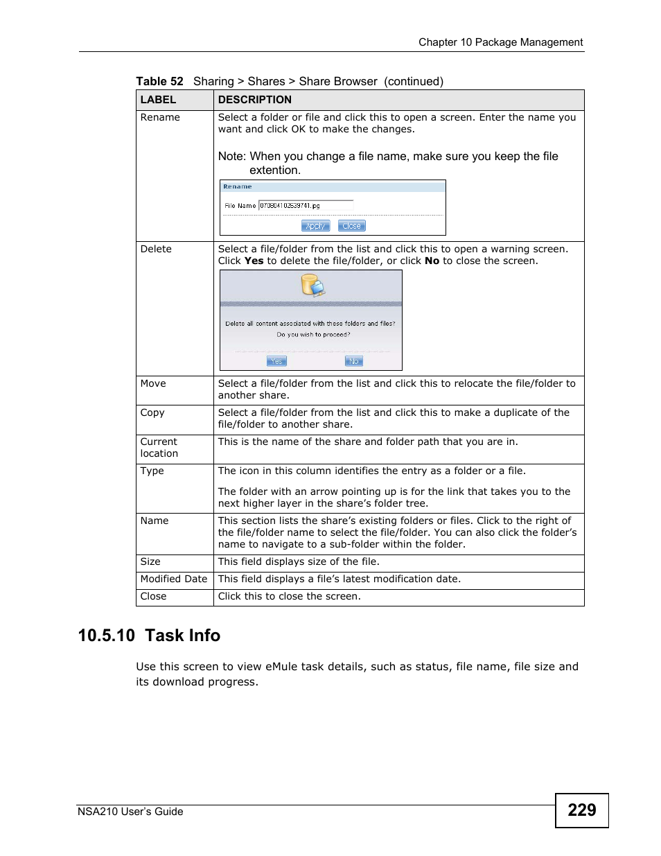 10 task info | ZyXEL Communications NSA210 User Manual | Page 229 / 482