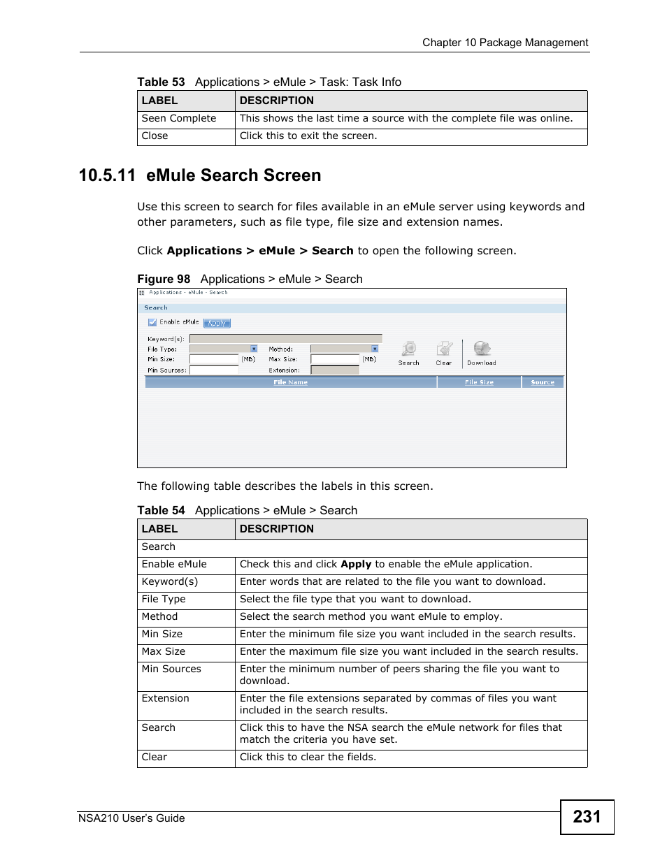 11 emule search screen | ZyXEL Communications NSA210 User Manual | Page 231 / 482