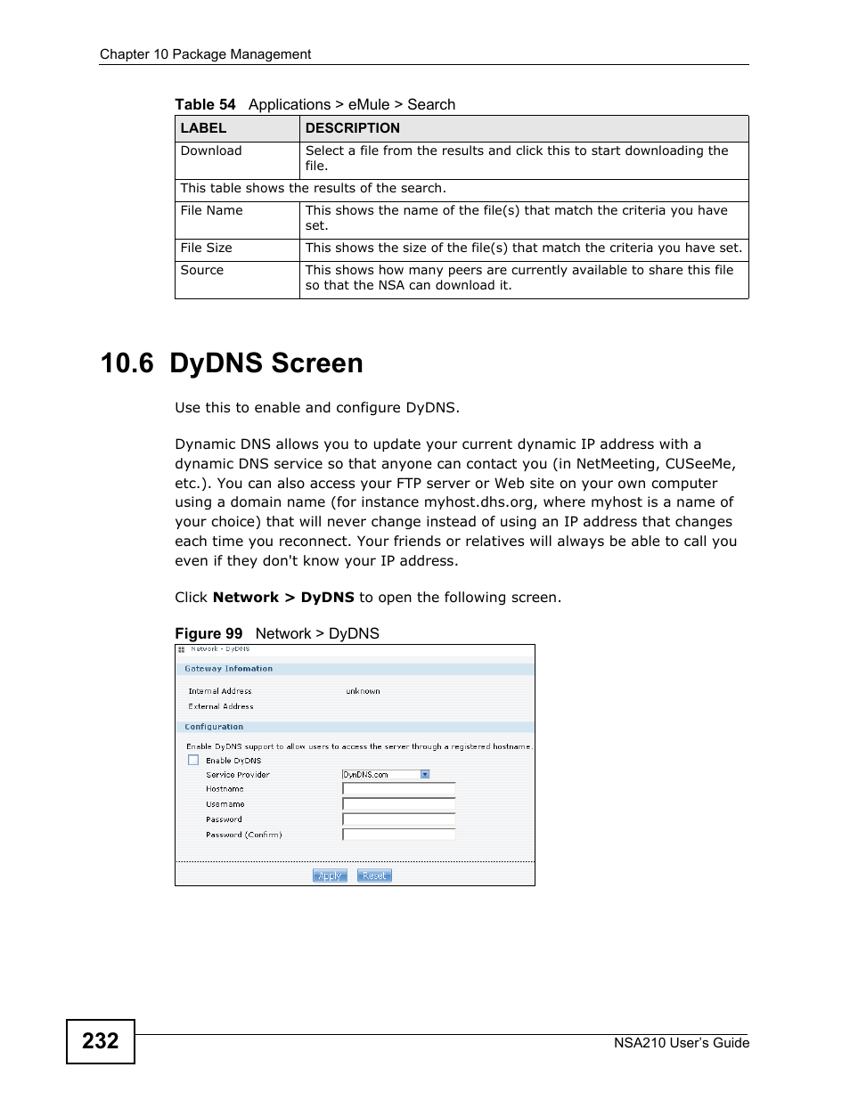 6 dydns screen | ZyXEL Communications NSA210 User Manual | Page 232 / 482