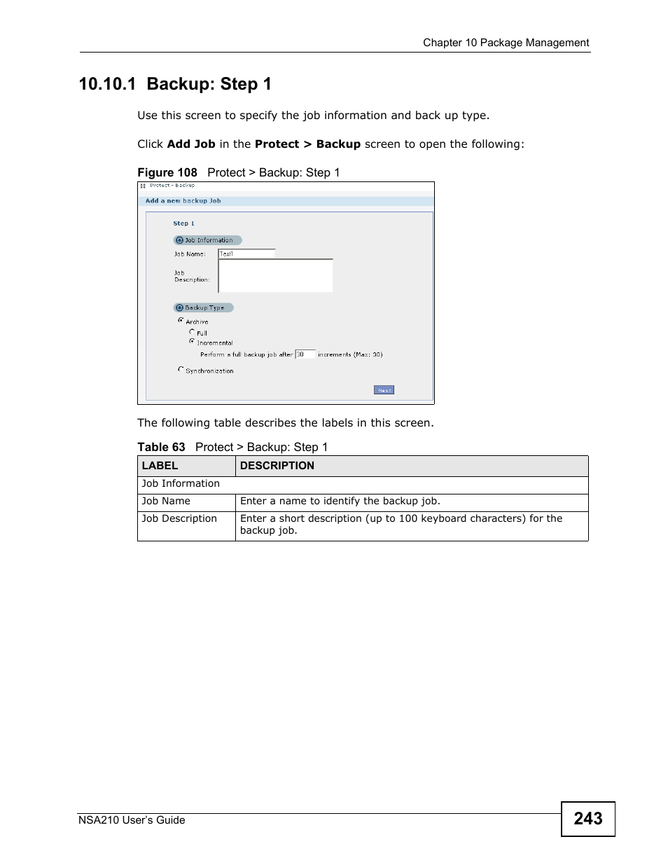 1 backup: step 1 | ZyXEL Communications NSA210 User Manual | Page 243 / 482