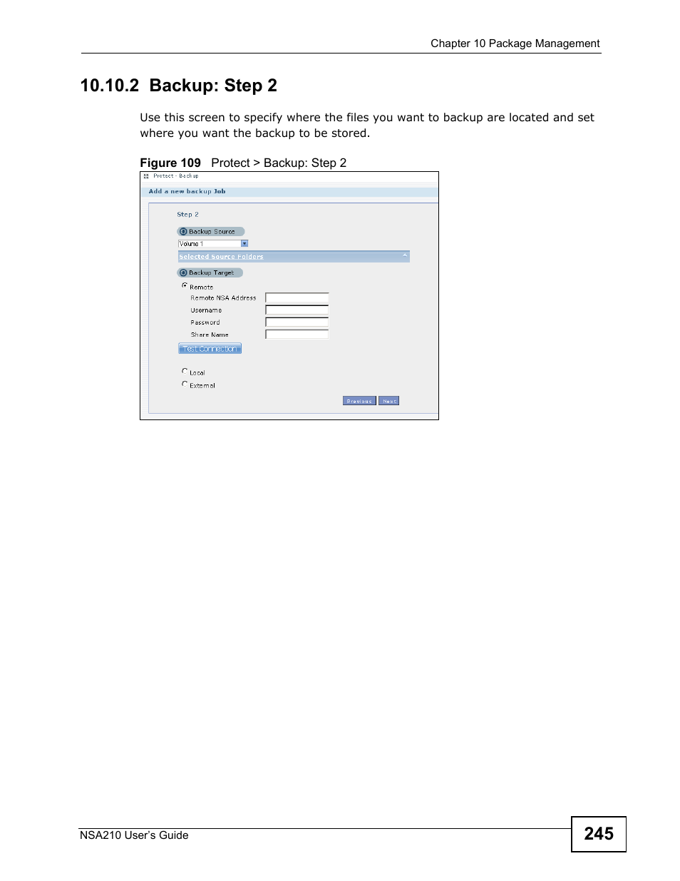 2 backup: step 2 | ZyXEL Communications NSA210 User Manual | Page 245 / 482