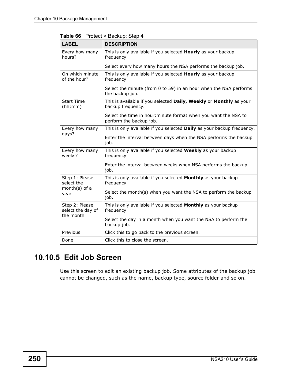 5 edit job screen | ZyXEL Communications NSA210 User Manual | Page 250 / 482