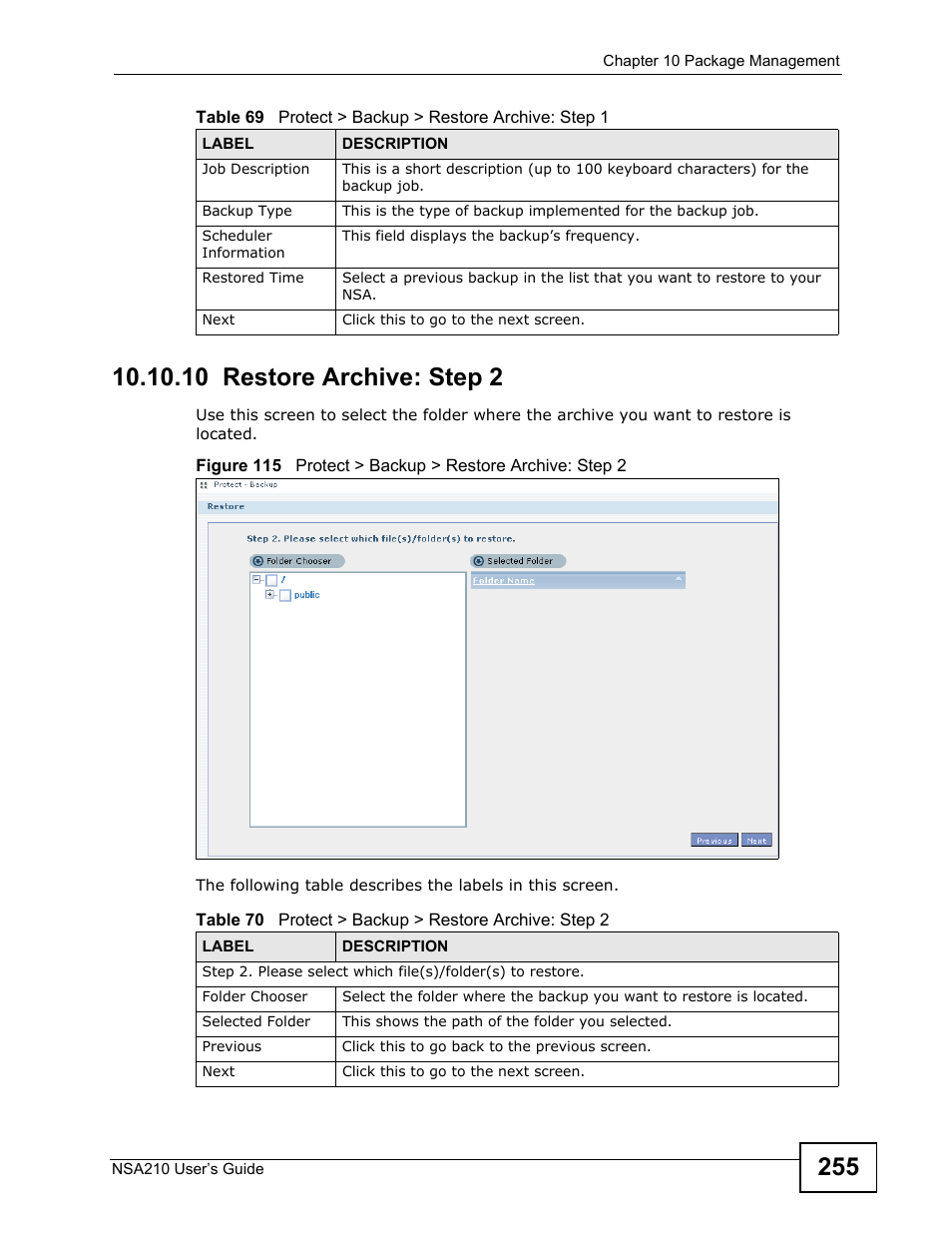 10 restore archive: step 2 | ZyXEL Communications NSA210 User Manual | Page 255 / 482