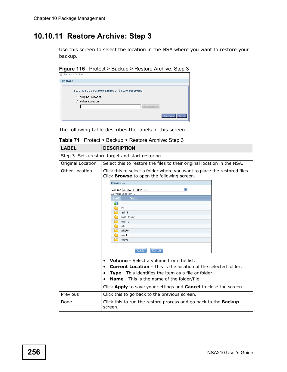 11 restore archive: step 3 | ZyXEL Communications NSA210 User Manual | Page 256 / 482