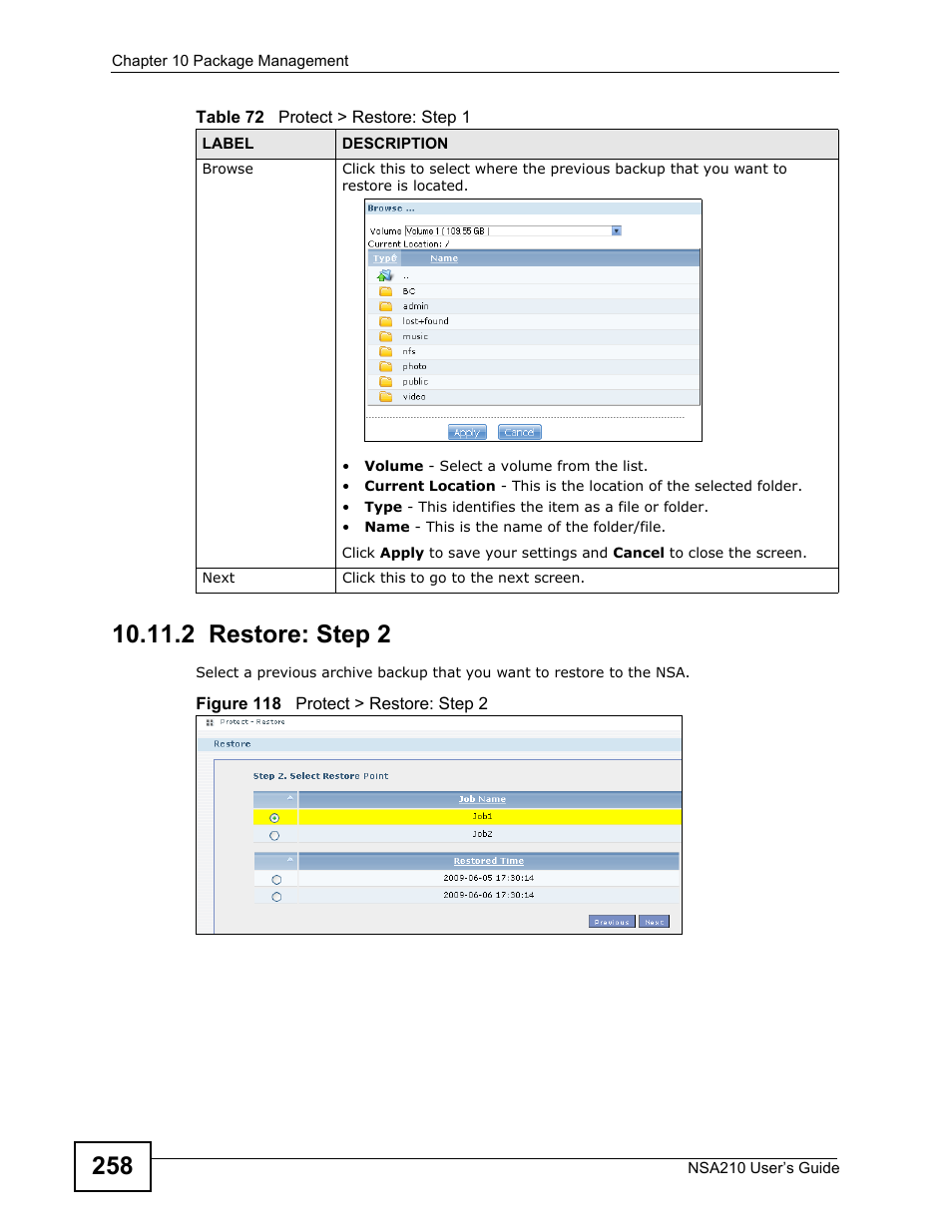 2 restore: step 2 | ZyXEL Communications NSA210 User Manual | Page 258 / 482