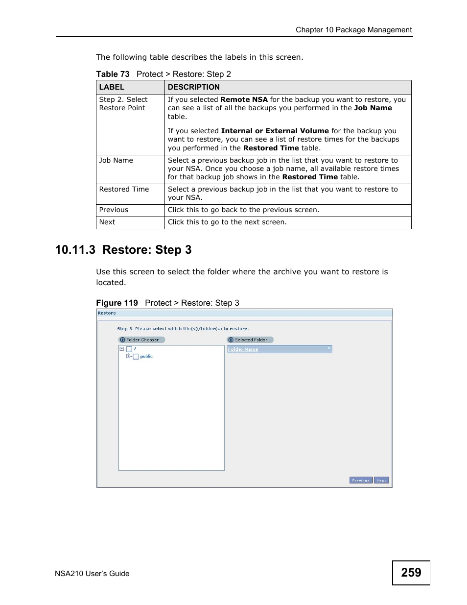 3 restore: step 3 | ZyXEL Communications NSA210 User Manual | Page 259 / 482