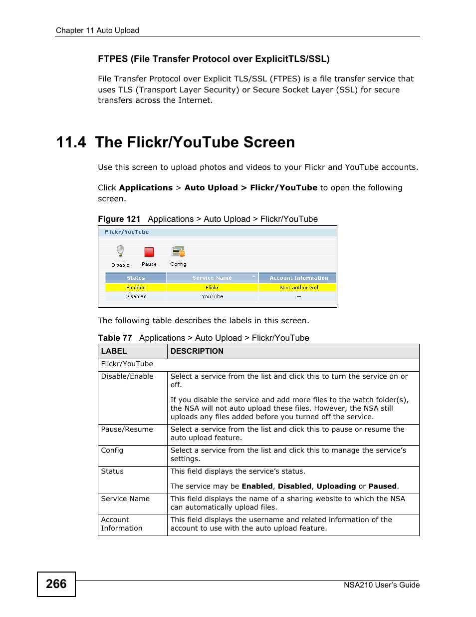 4 the flickr/youtube screen | ZyXEL Communications NSA210 User Manual | Page 266 / 482