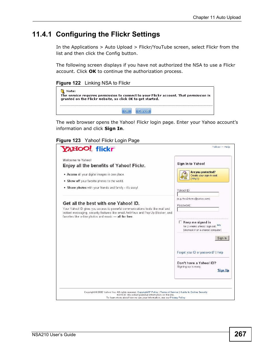 1 configuring the flickr settings | ZyXEL Communications NSA210 User Manual | Page 267 / 482