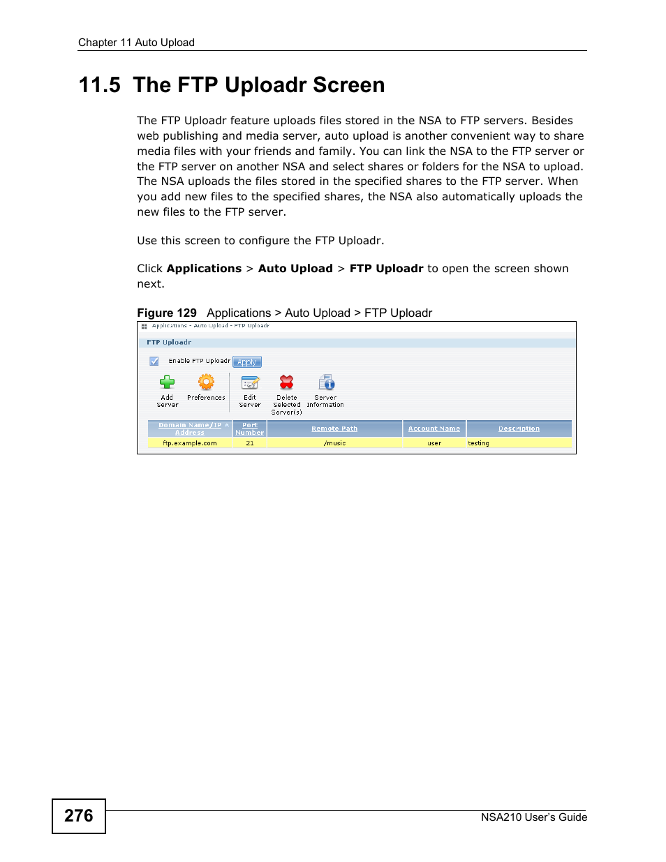 5 the ftp uploadr screen | ZyXEL Communications NSA210 User Manual | Page 276 / 482