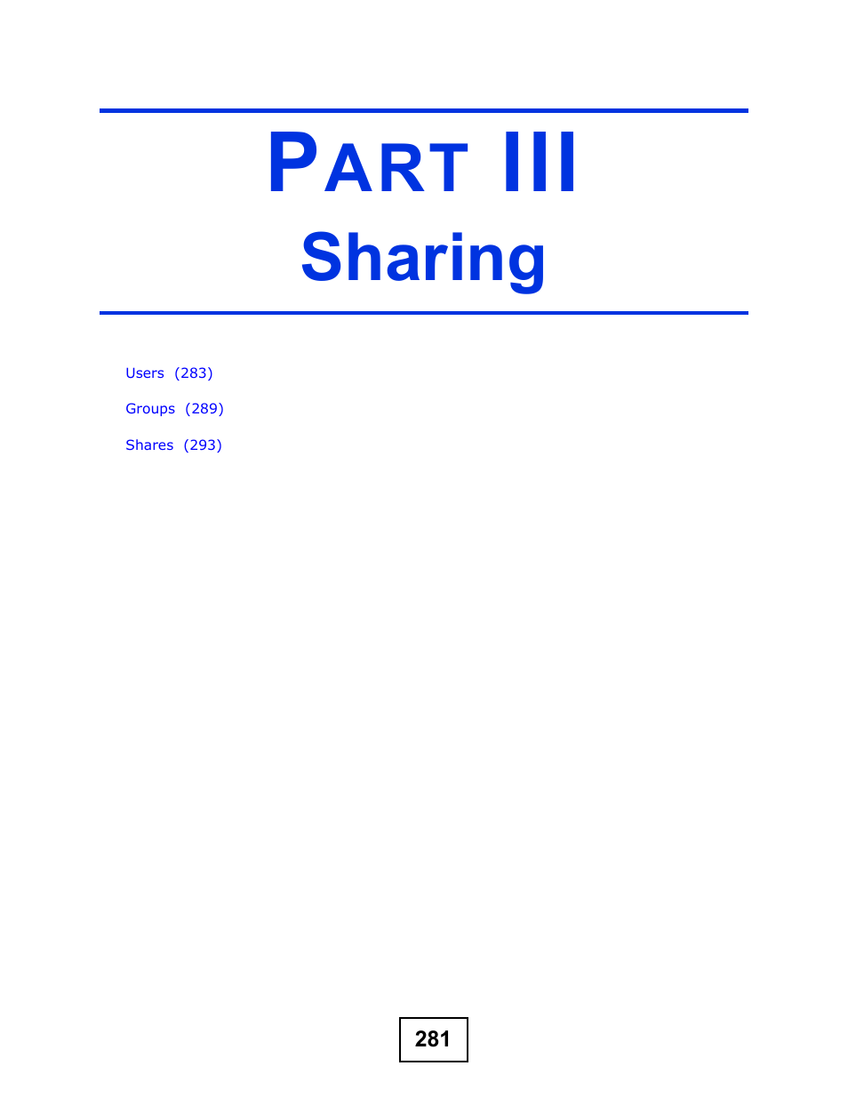 Sharing, Part iii: sharing | ZyXEL Communications NSA210 User Manual | Page 281 / 482