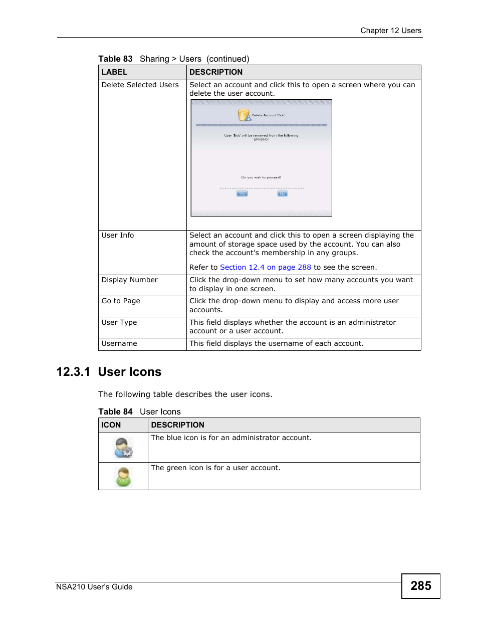 1 user icons | ZyXEL Communications NSA210 User Manual | Page 285 / 482