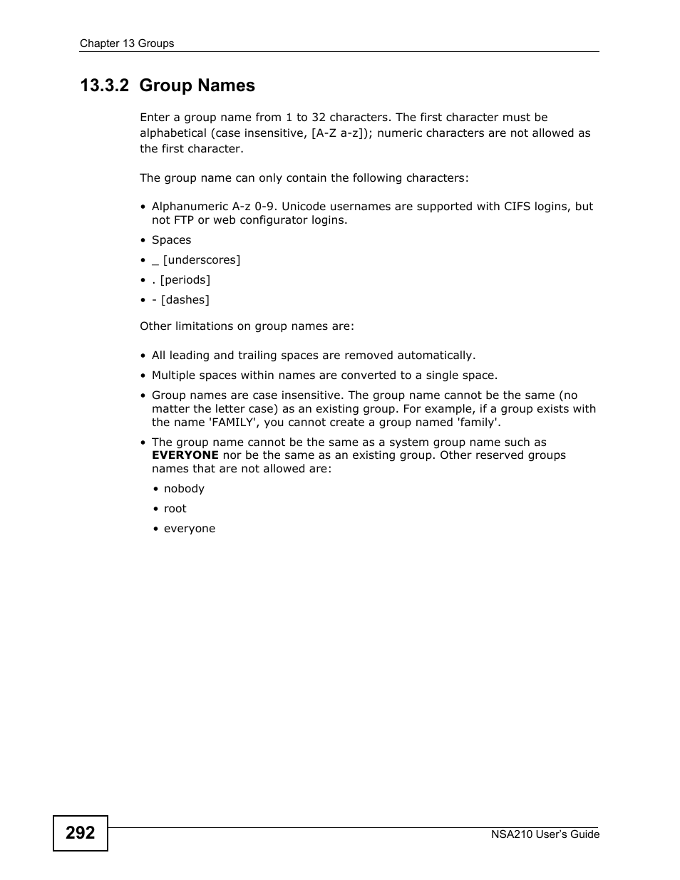 2 group names | ZyXEL Communications NSA210 User Manual | Page 292 / 482
