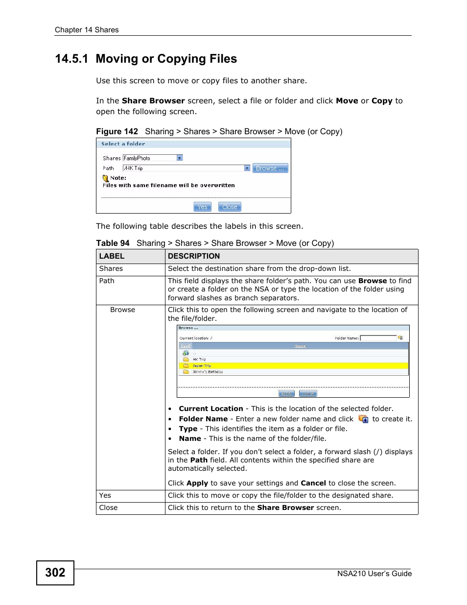 1 moving or copying files | ZyXEL Communications NSA210 User Manual | Page 302 / 482