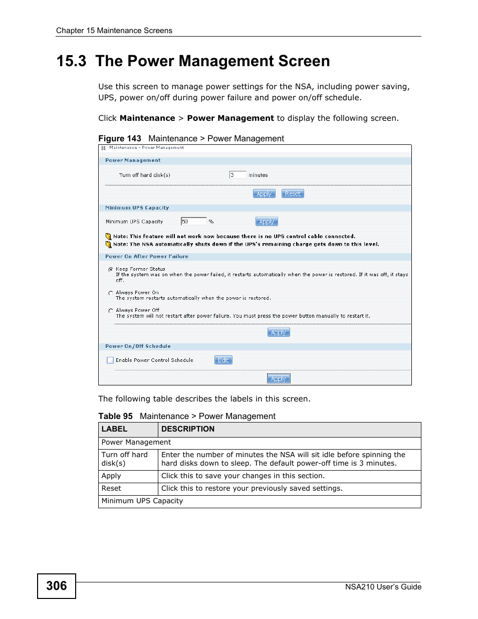 3 the power management screen | ZyXEL Communications NSA210 User Manual | Page 306 / 482