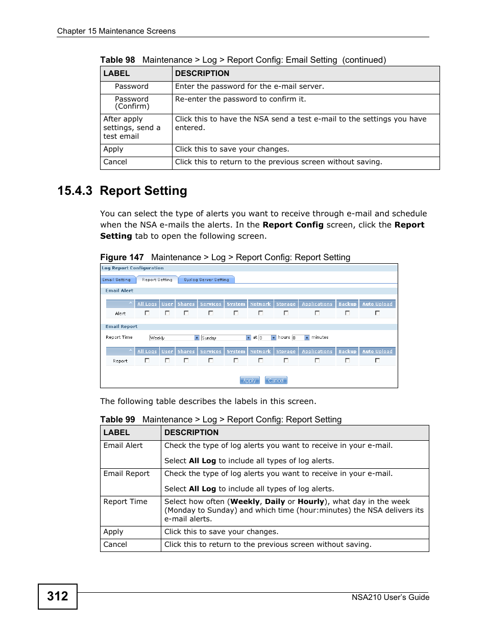 3 report setting | ZyXEL Communications NSA210 User Manual | Page 312 / 482