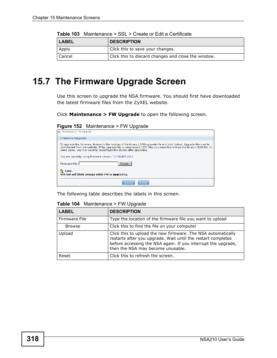 7 the firmware upgrade screen | ZyXEL Communications NSA210 User Manual | Page 318 / 482