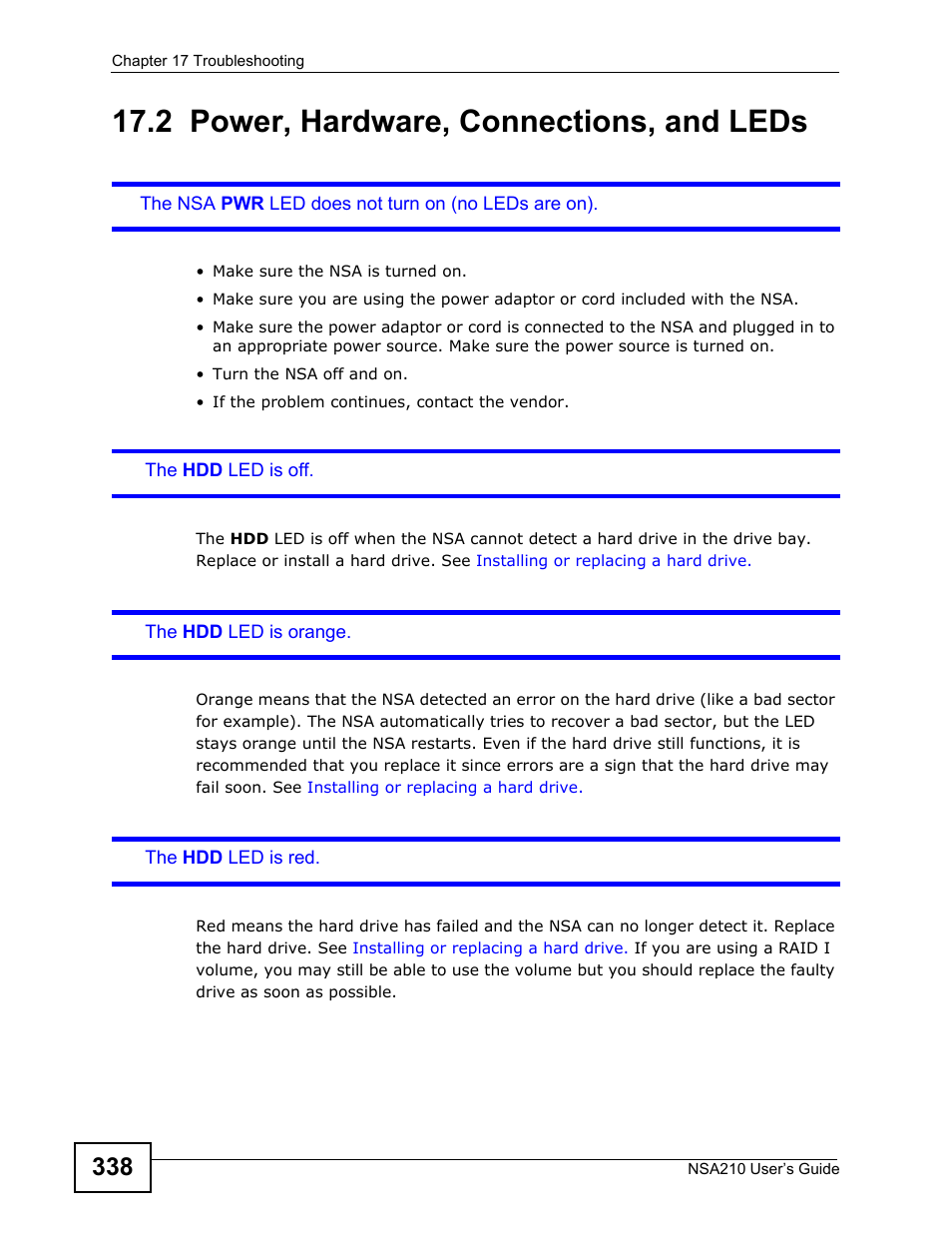 2 power, hardware, connections, and leds, Power, hardware, connections, and leds | ZyXEL Communications NSA210 User Manual | Page 338 / 482