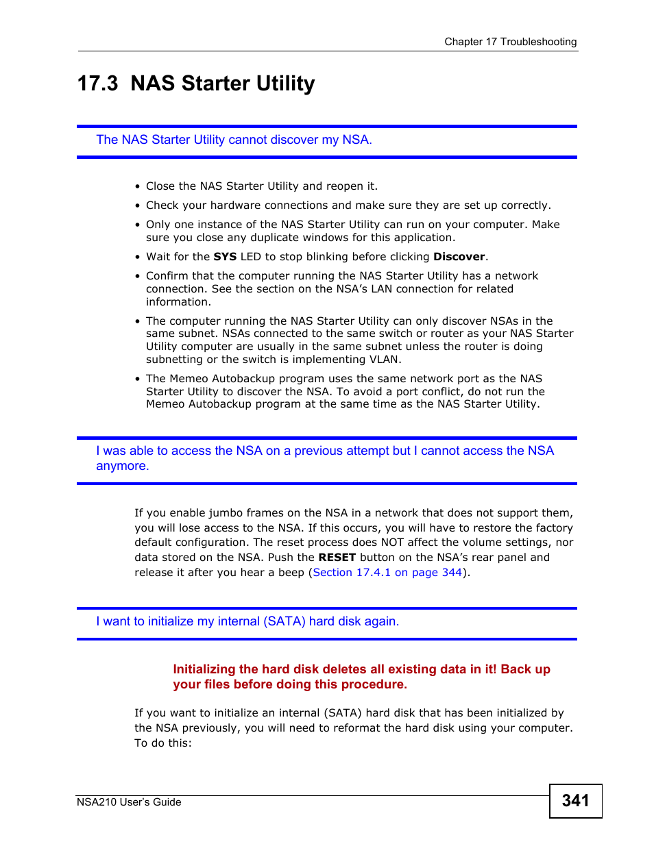 3 nas starter utility, Nas starter utility | ZyXEL Communications NSA210 User Manual | Page 341 / 482