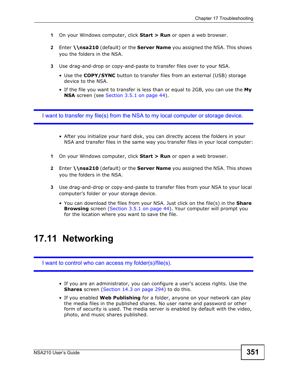 11 networking, Networking | ZyXEL Communications NSA210 User Manual | Page 351 / 482