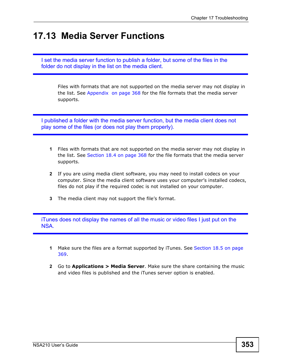 13 media server functions, Media server functions | ZyXEL Communications NSA210 User Manual | Page 353 / 482