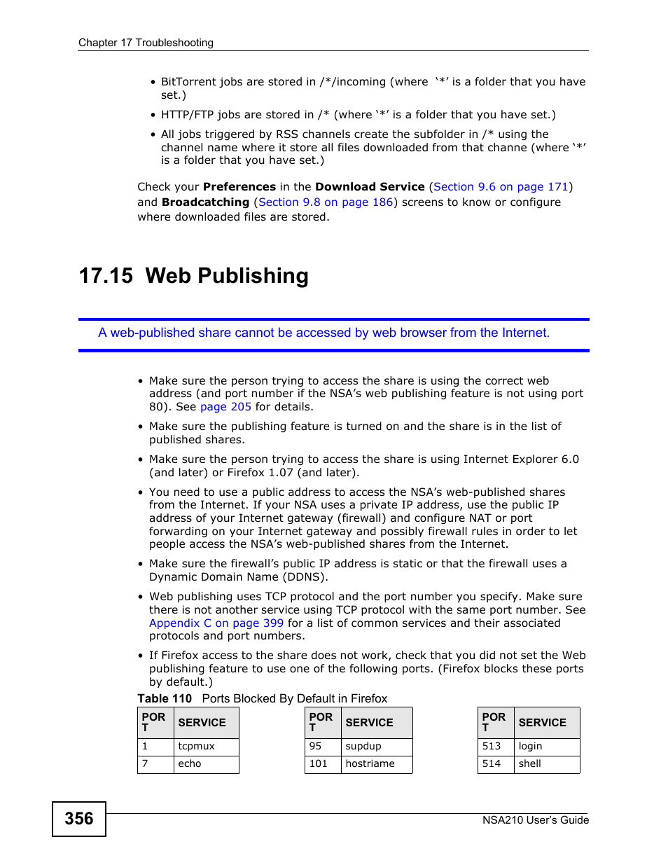15 web publishing, Web publishing | ZyXEL Communications NSA210 User Manual | Page 356 / 482