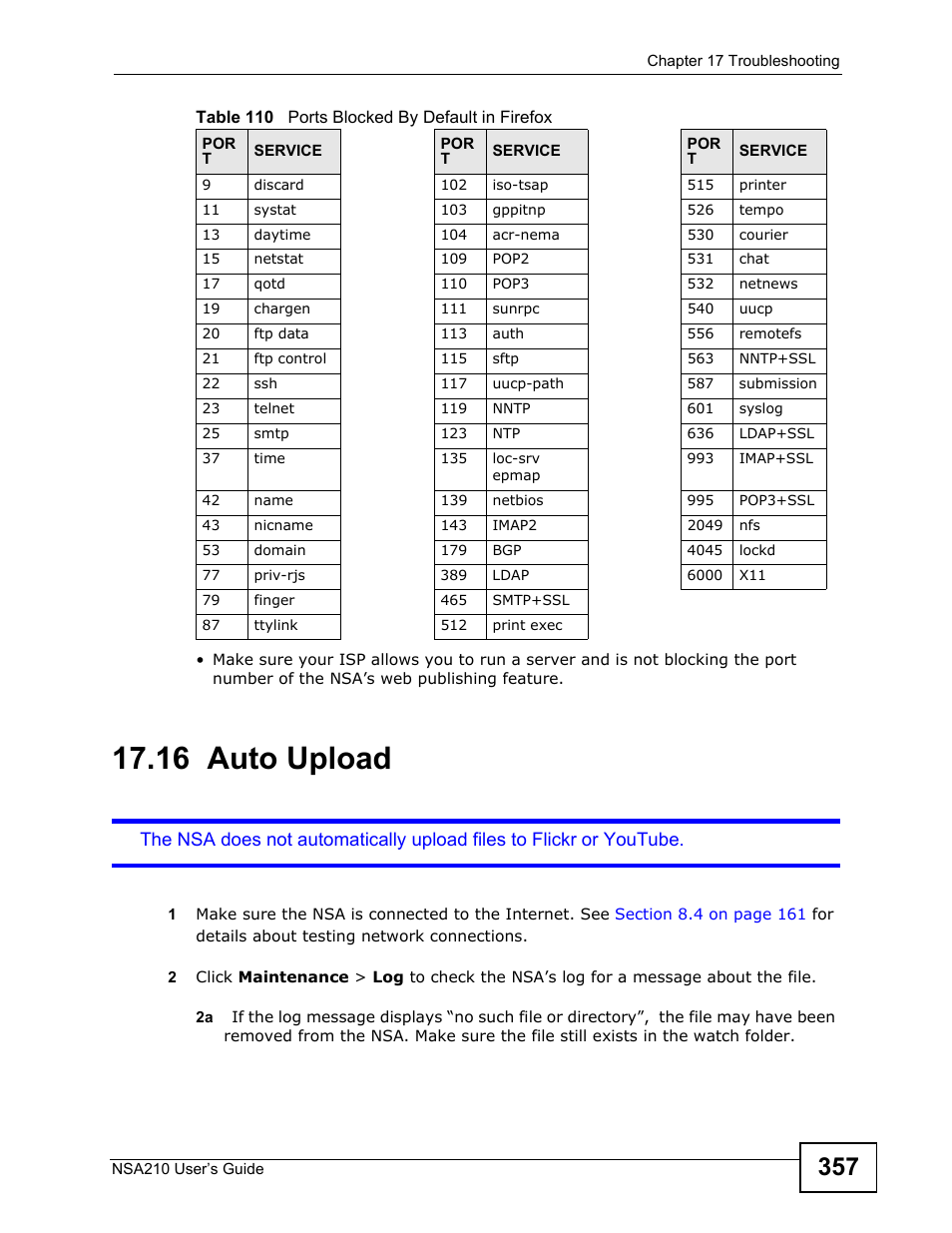 16 auto upload, Auto upload | ZyXEL Communications NSA210 User Manual | Page 357 / 482
