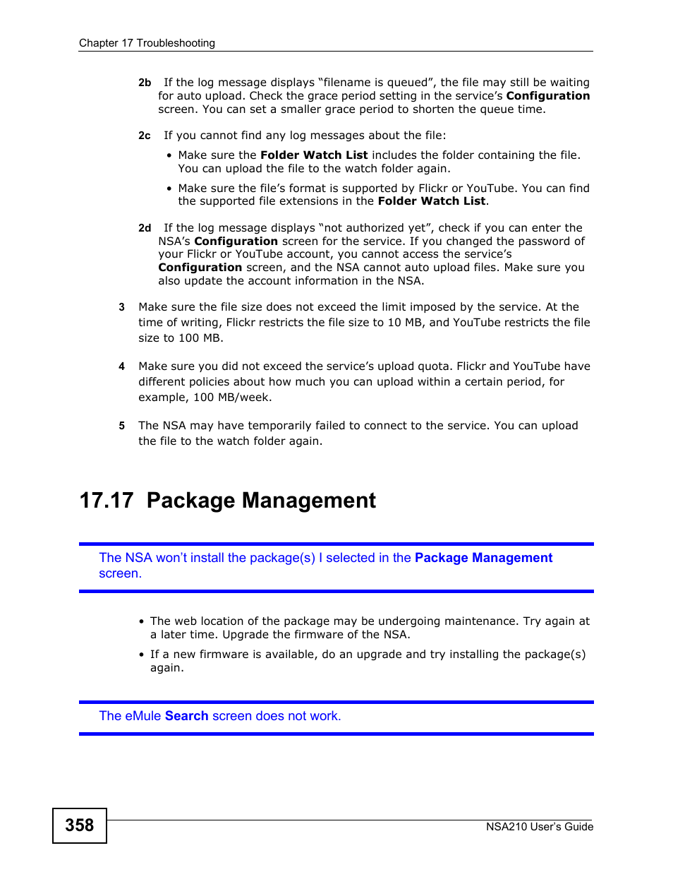17 package management, Package management | ZyXEL Communications NSA210 User Manual | Page 358 / 482