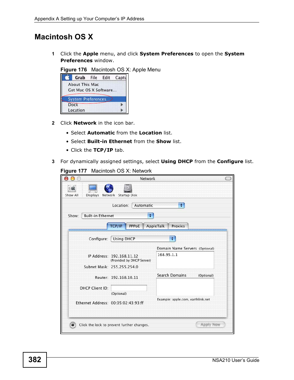 382 macintosh os x | ZyXEL Communications NSA210 User Manual | Page 382 / 482
