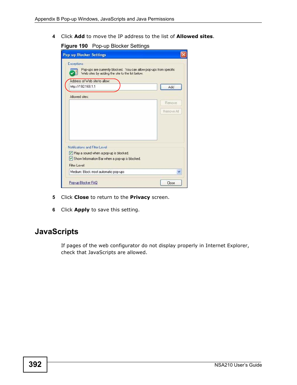 Javascripts | ZyXEL Communications NSA210 User Manual | Page 392 / 482
