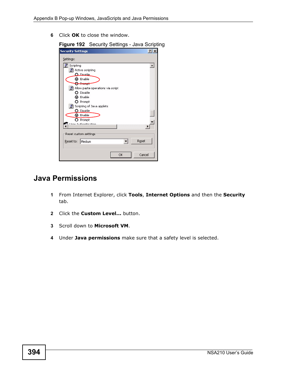 Java permissions | ZyXEL Communications NSA210 User Manual | Page 394 / 482