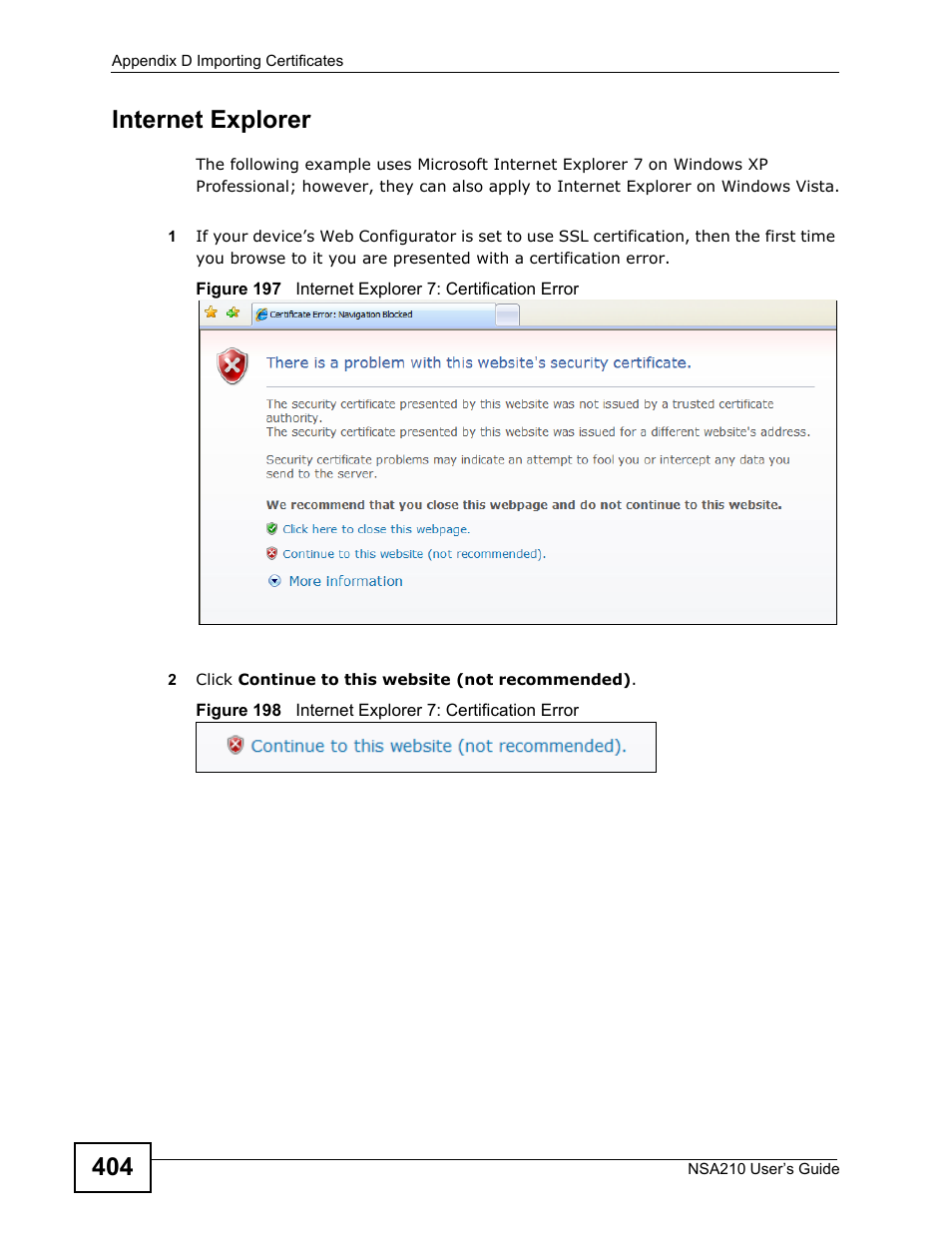 404 internet explorer | ZyXEL Communications NSA210 User Manual | Page 404 / 482