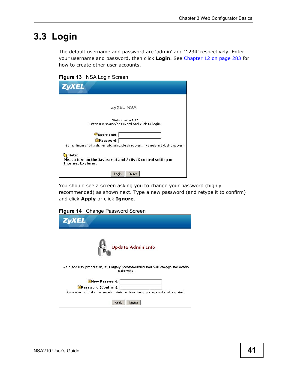 3 login | ZyXEL Communications NSA210 User Manual | Page 41 / 482