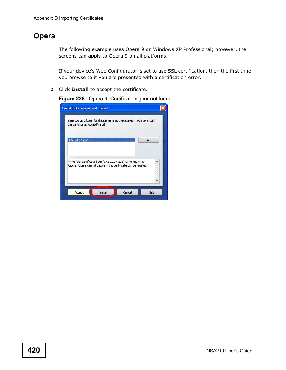 420 opera | ZyXEL Communications NSA210 User Manual | Page 420 / 482