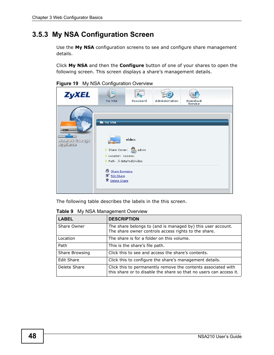 3 my nsa configuration screen | ZyXEL Communications NSA210 User Manual | Page 48 / 482