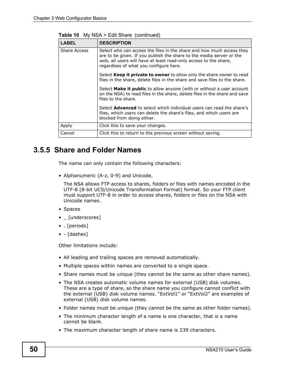 5 share and folder names | ZyXEL Communications NSA210 User Manual | Page 50 / 482