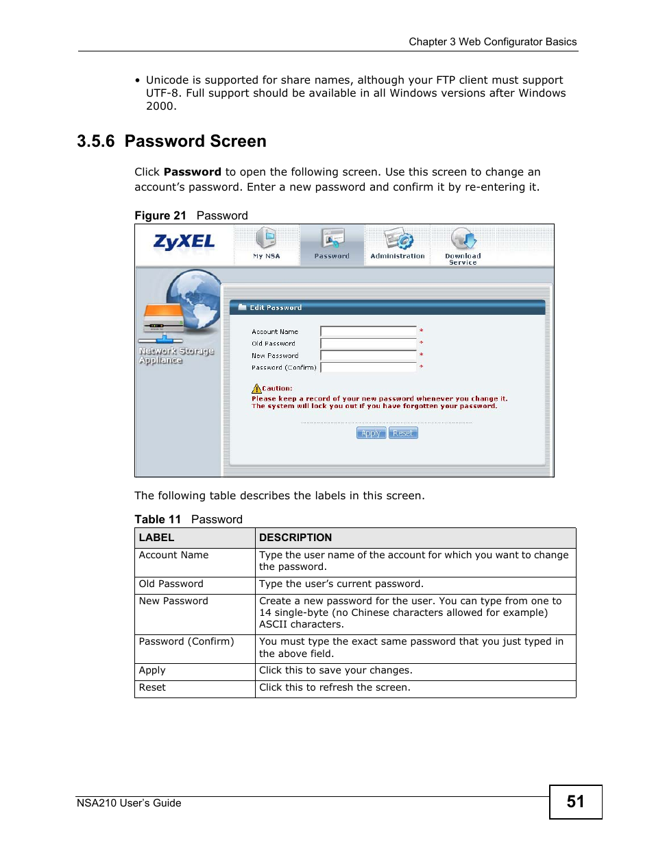 6 password screen | ZyXEL Communications NSA210 User Manual | Page 51 / 482