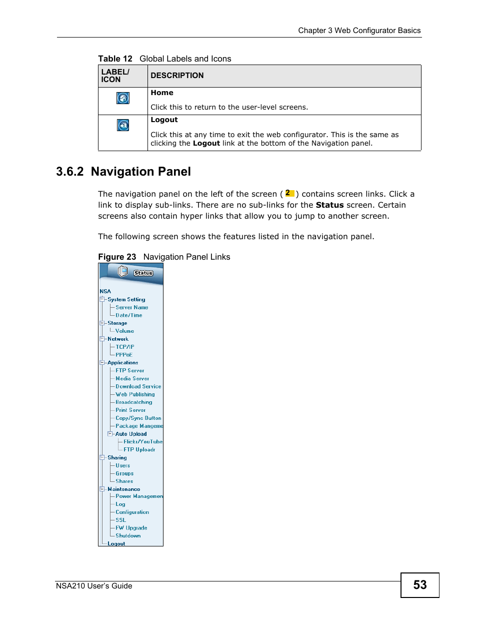 2 navigation panel | ZyXEL Communications NSA210 User Manual | Page 53 / 482