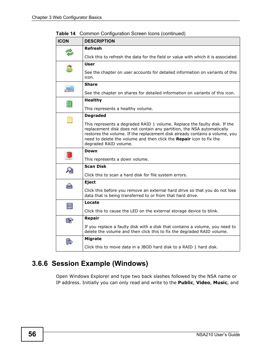 6 session example (windows) | ZyXEL Communications NSA210 User Manual | Page 56 / 482