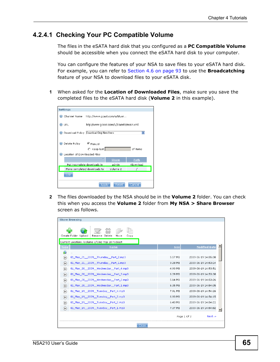 1 checking your pc compatible volume | ZyXEL Communications NSA210 User Manual | Page 65 / 482
