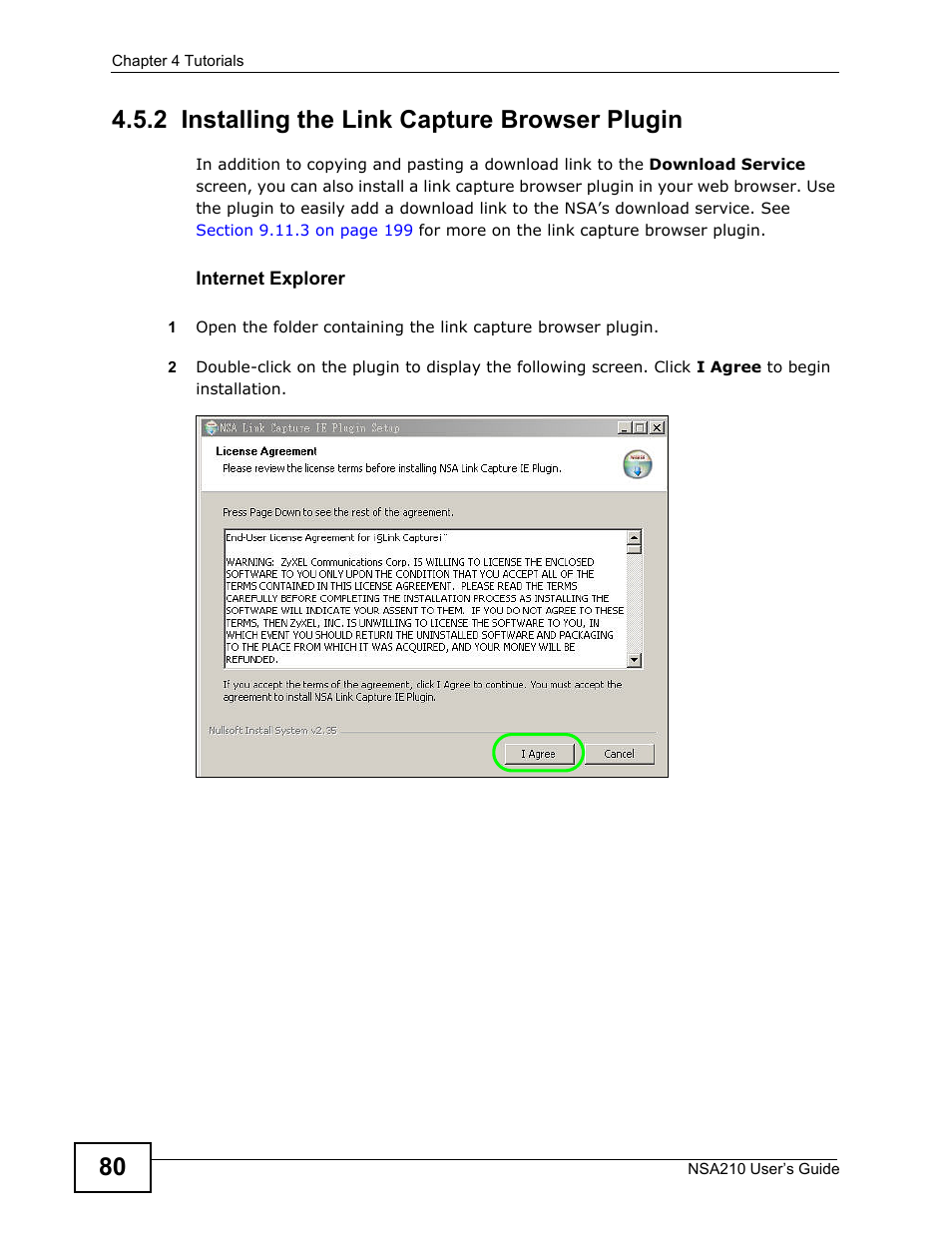 2 installing the link capture browser plugin | ZyXEL Communications NSA210 User Manual | Page 80 / 482