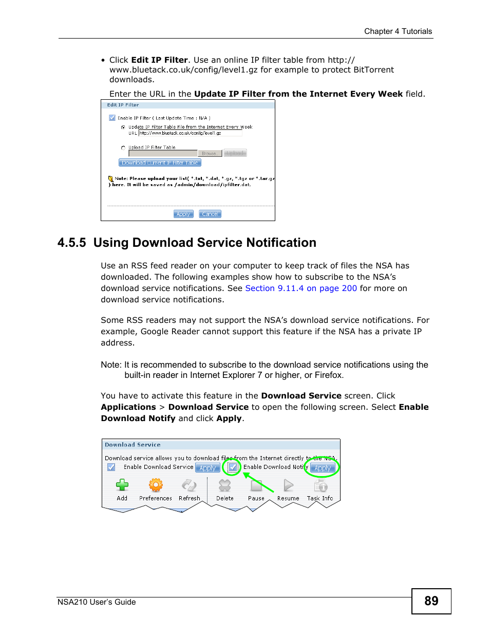 5 using download service notification | ZyXEL Communications NSA210 User Manual | Page 89 / 482