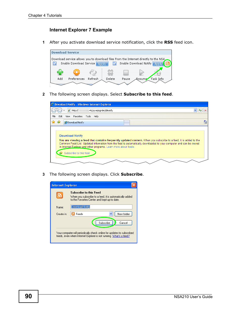 Internet explorer 7 example | ZyXEL Communications NSA210 User Manual | Page 90 / 482