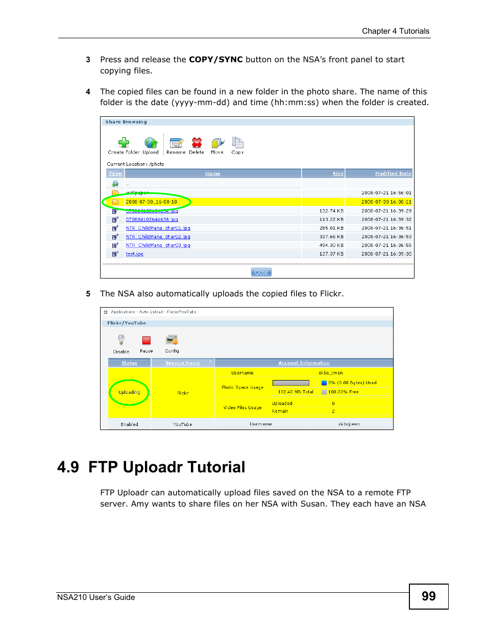 9 ftp uploadr tutorial, Ftp uploadr tutorial | ZyXEL Communications NSA210 User Manual | Page 99 / 482