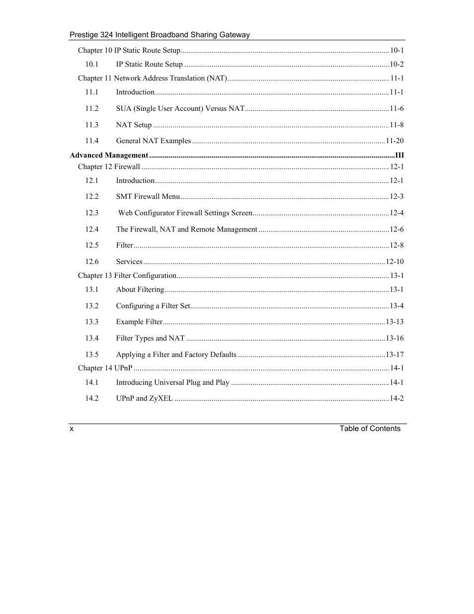 ZyXEL Communications Intelligent Broadband Sharing Gateway P-324 User Manual | Page 10 / 285