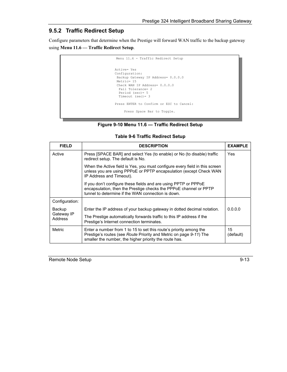 2 traffic redirect setup | ZyXEL Communications Intelligent Broadband Sharing Gateway P-324 User Manual | Page 110 / 285