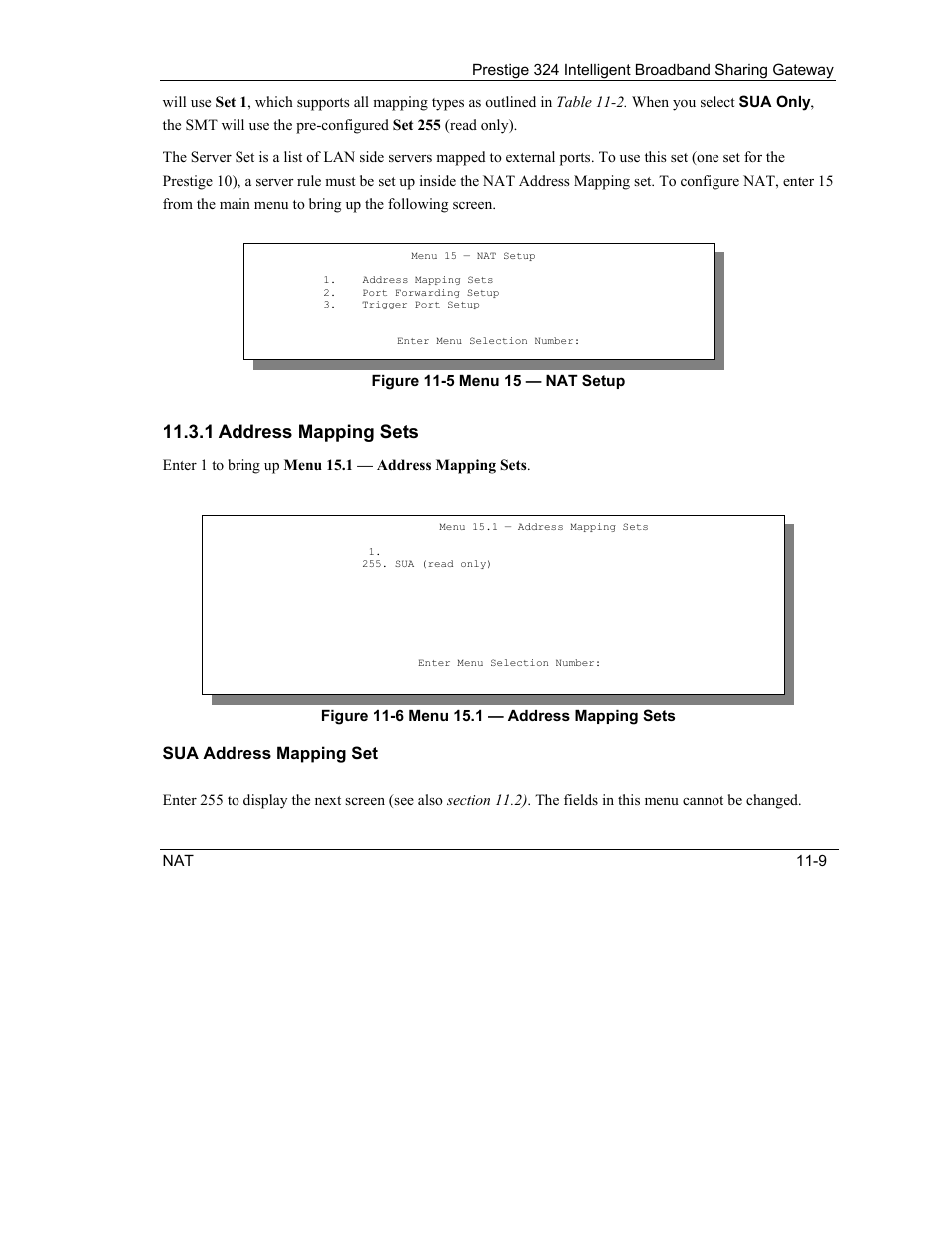 1 address mapping sets, Sua address mapping set | ZyXEL Communications Intelligent Broadband Sharing Gateway P-324 User Manual | Page 124 / 285