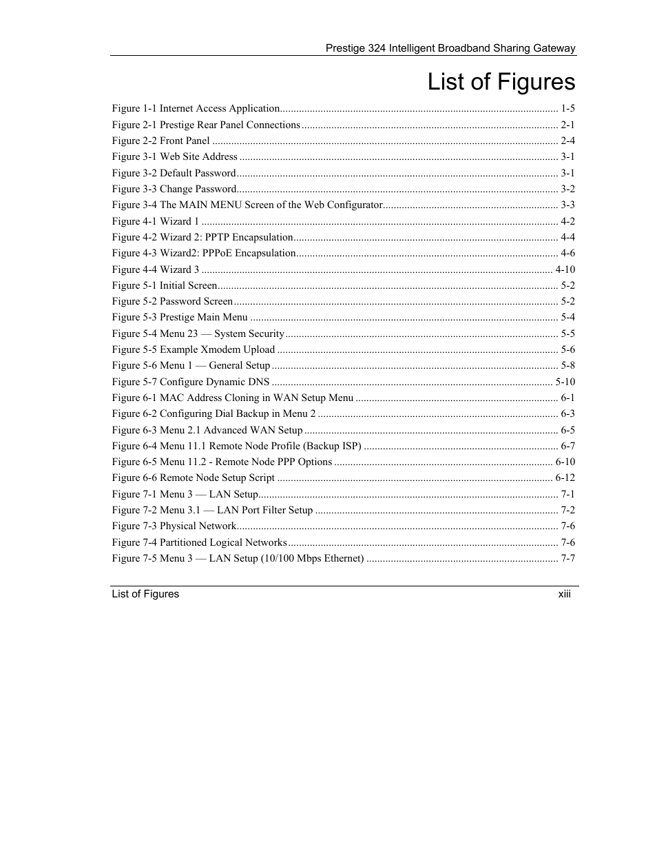 List of figures | ZyXEL Communications Intelligent Broadband Sharing Gateway P-324 User Manual | Page 13 / 285